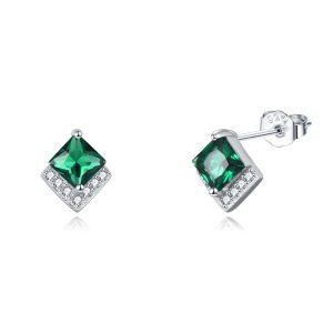 Sterling Silver Square Crystal Stud Earrings with May Birthstone-0