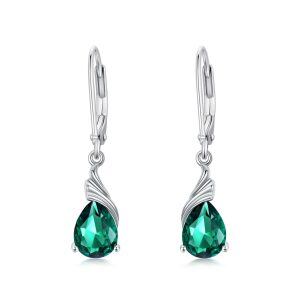 Sterling Silver Created Emerald Drop Earrings with May Birthstone-0