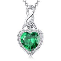 wholesale 925 Sterling Silver Emerald Heart Pendant Necklace Gemstone s for Her- Rhodium Plated