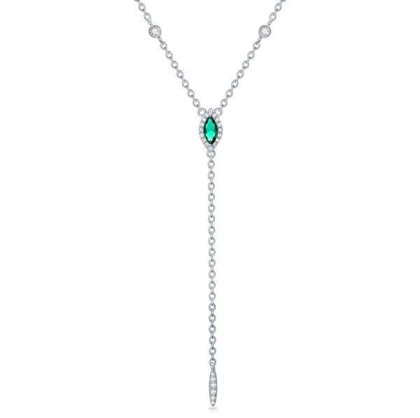 Sterling Silver Emerald Lariat Necklace with May Birthstone-0