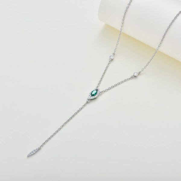 Sterling Silver Emerald Lariat Necklace with May Birthstone-3