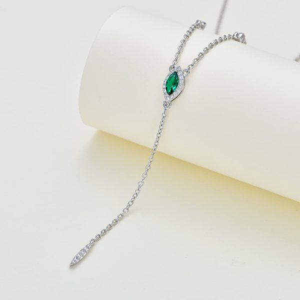 Sterling Silver Emerald Lariat Necklace with May Birthstone-4