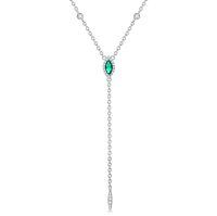 wholesale 9K White Gold Marquise Cut Green Stone Lariat Necklace 30cm + Extender Chain- Rhodium Plated
