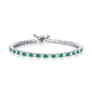 Sterling Silver 3.4mm Green CZ Tennis Bracelets with May Birthstone -0