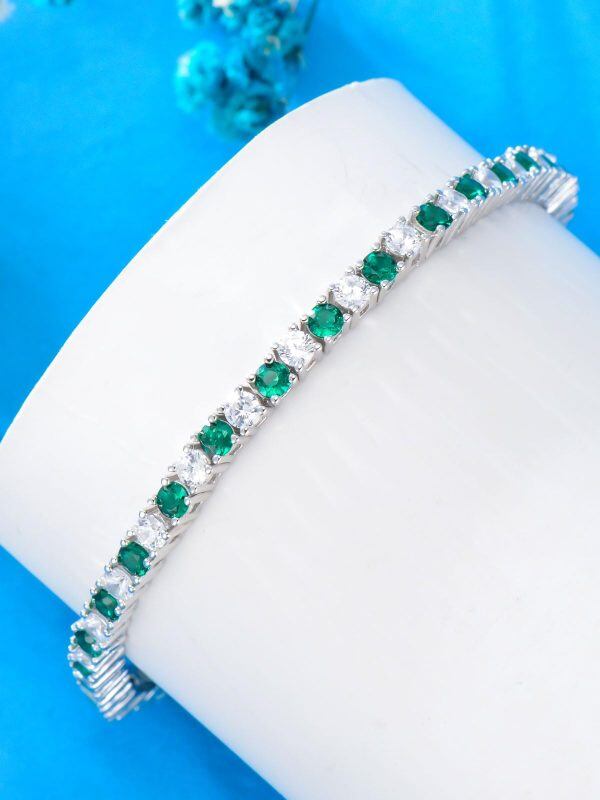 Sterling Silver 3.4mm Green CZ Tennis Bracelets with May Birthstone -4