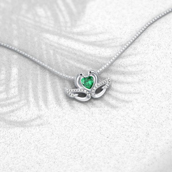 Sterling Silver Swan Pendant Necklace with May Birthstone-2