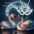 wholesale Silver Birthstone Swan Pendant Necklace for Women Couples Jewelry Gift - Rhodium Plated-0-4