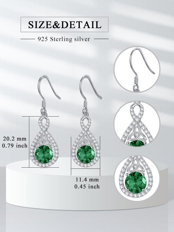 Sterling Silver Celtic Knot Irish Cubic Zircon Dangle Earrings with May Birthstone-1