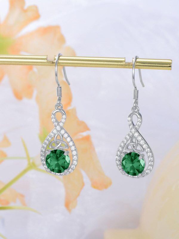 Sterling Silver Celtic Knot Irish Cubic Zircon Dangle Earrings with May Birthstone-3