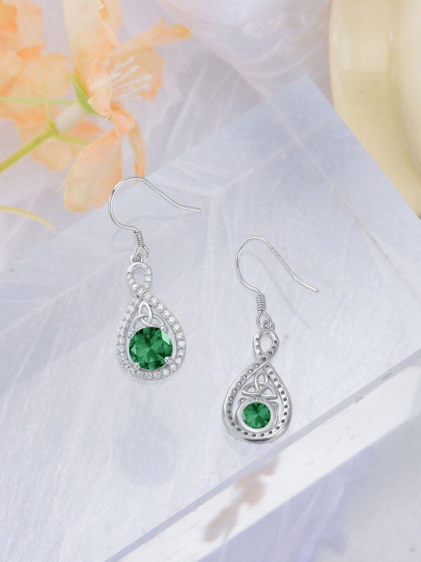 Sterling Silver Celtic Knot Irish Cubic Zircon Dangle Earrings with May Birthstone-4