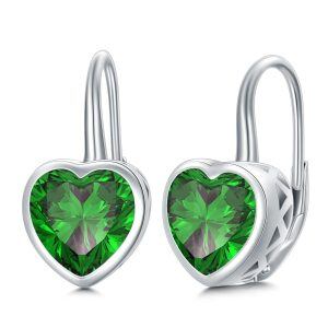 Sterling Silver Green CZ Drop Earrings with May Birthstone-0