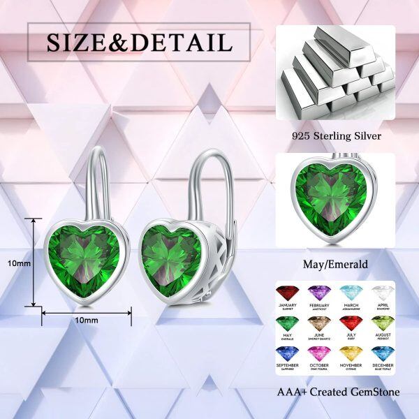 Sterling Silver Green CZ Drop Earrings with May Birthstone-1