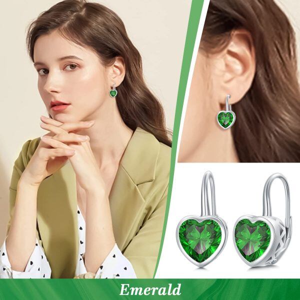 Sterling Silver Green CZ Drop Earrings with May Birthstone-2