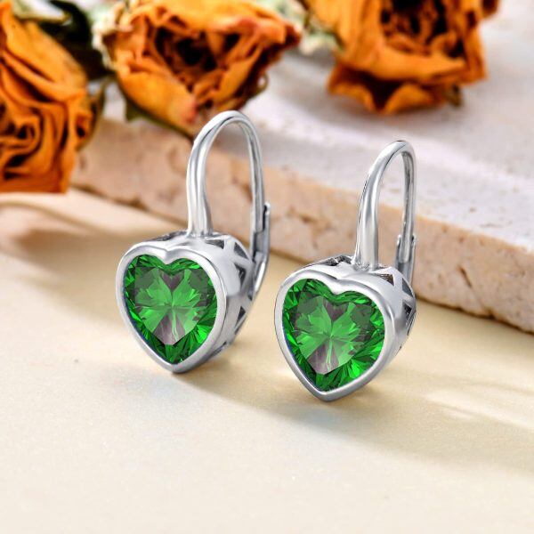 Sterling Silver Green CZ Drop Earrings with May Birthstone-4