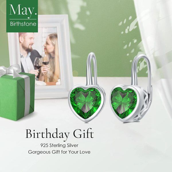 Sterling Silver Green CZ Drop Earrings with May Birthstone-5