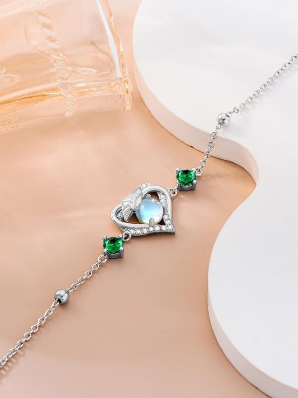 Sterling Silver Graduation Cap Ankle Bracelets with May Birthstone-3