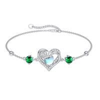 wholesale Sterling Silver Moonstone Graduation Bracelet Anklet 2024 Grad Gift for Her - Rhodium Plated- Rhodium Plated