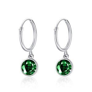 Sterling Silver Round-cut Cubic Zircon Huggie Earrings with May Birthstone-0