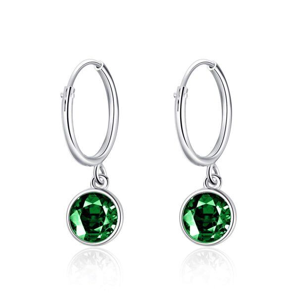 Sterling Silver Round-cut Cubic Zircon Huggie Earrings with May Birthstone-0