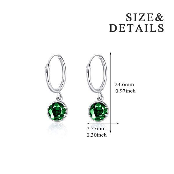 Sterling Silver Round-cut Cubic Zircon Huggie Earrings with May Birthstone-1