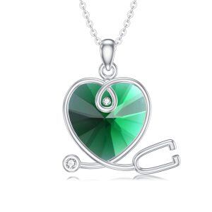 Sterling Silver Stethoscope Pendant Necklace with May Birthstone-0