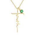 wholesale Gold Plated 925 Sterling Silver Green CZ Faith Cross Pendant Necklace for Women-0-0