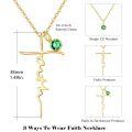 wholesale Gold Plated 925 Sterling Silver Green CZ Faith Cross Pendant Necklace for Women-0-1