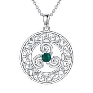 Sterling Silver Celtic Knot Protection Pendant Necklace with May Birthstone-0