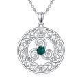 wholesale 925 Sterling Silver Round Emerald Celtic Knot Pendant Necklace - Irish Lucky Charm s for Women-0-0