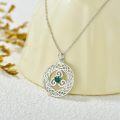 wholesale 925 Sterling Silver Round Emerald Celtic Knot Pendant Necklace - Irish Lucky Charm s for Women-0-2