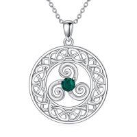 wholesale 925 Sterling Silver Round Emerald Celtic Knot Pendant Necklace - Irish Lucky Charm s for Women- Rhodium Plated