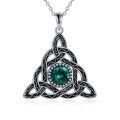wholesale 925 Sterling Silver Green Crystal Celtic Knot Triquetra Pendant Necklace Irish  for Women and Girls-0-0