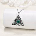 wholesale 925 Sterling Silver Green Crystal Celtic Knot Triquetra Pendant Necklace Irish  for Women and Girls-0-3