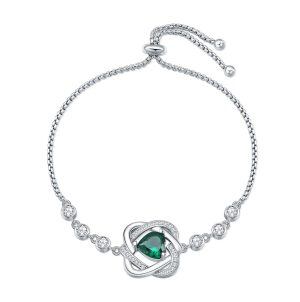 Sterling Silver Double Heart Chain Bracelets with May Birthstone-0