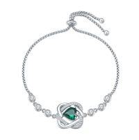 wholesale 925 Sterling Silver Green Crystal Knot Adjustable Anklet for Her- Rhodium Plated