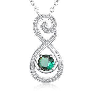 Sterling Silver Infinity Green CZ Pendant Necklace with May Birthstone-0