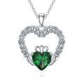 wholesale 925 Sterling Silver Green Emerald Celtic Knot Claddagh Heart Pendant Necklace for Women-0-0