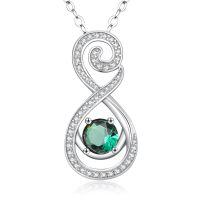 wholesale 925 Sterling Silver Green Crystal Infinity Pendant Necklace for Women- Rhodium Plated