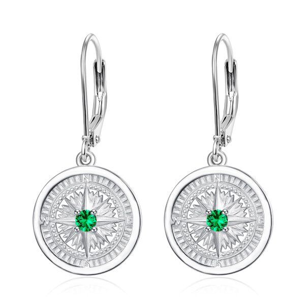 Sterling Silver May Birthstone Compss Drop Earrings-0