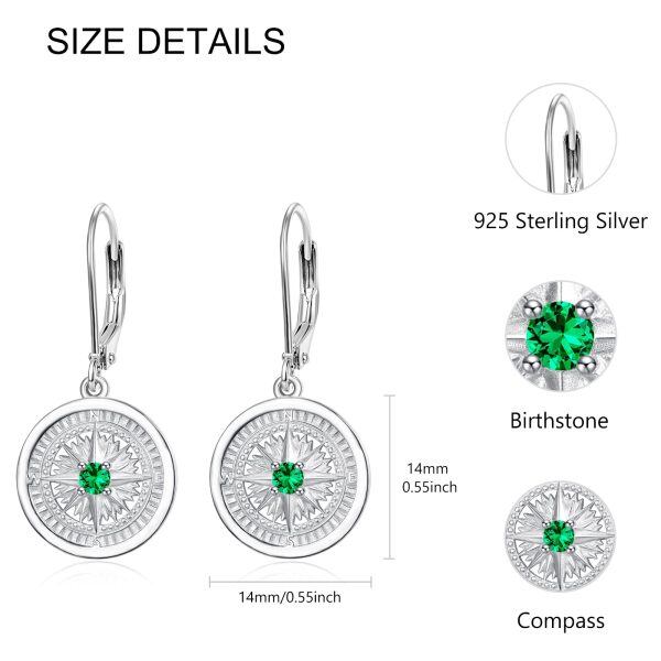 Sterling Silver May Birthstone Compss Drop Earrings-1