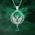wholesale 925 Sterling Silver Metal Synthetic Stone Green Crystal Phoenix Pendant Necklace for Women Gifts-0-1