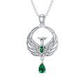 wholesale 925 Sterling Silver Metal Synthetic Stone Green Crystal Phoenix Pendant Necklace for Women Gifts-0-4
