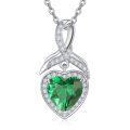 wholesale 925 Sterling Silver Green Emerald CZ Heart Pendant Necklace for Women January Birthday Gifts-0-0