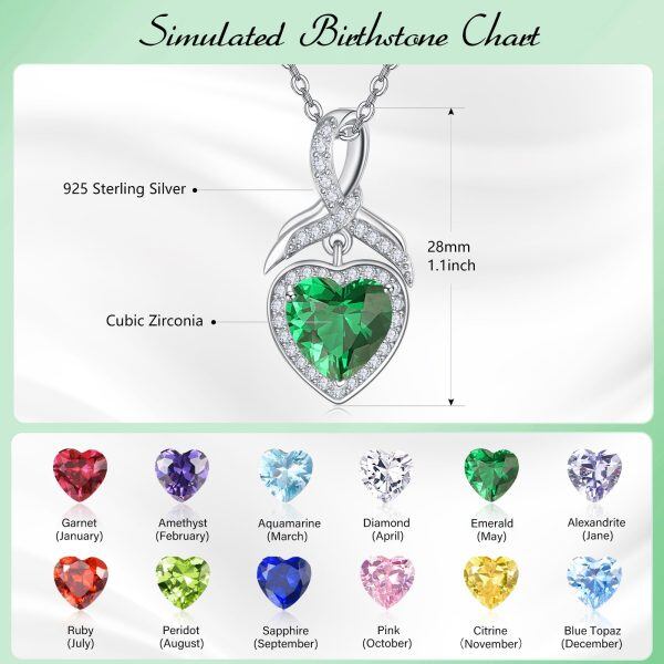 Sterling Silver Green Cubic Zirconia Heart Pendant Necklace with May Birthstone-1