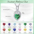 wholesale 925 Sterling Silver Green Emerald CZ Heart Pendant Necklace for Women January Birthday Gifts-0-1