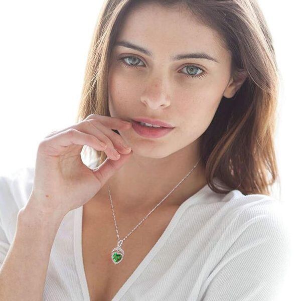 Sterling Silver Green Cubic Zirconia Heart Pendant Necklace with May Birthstone-3