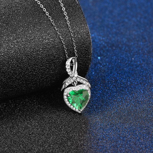 Sterling Silver Green Cubic Zirconia Heart Pendant Necklace with May Birthstone-4