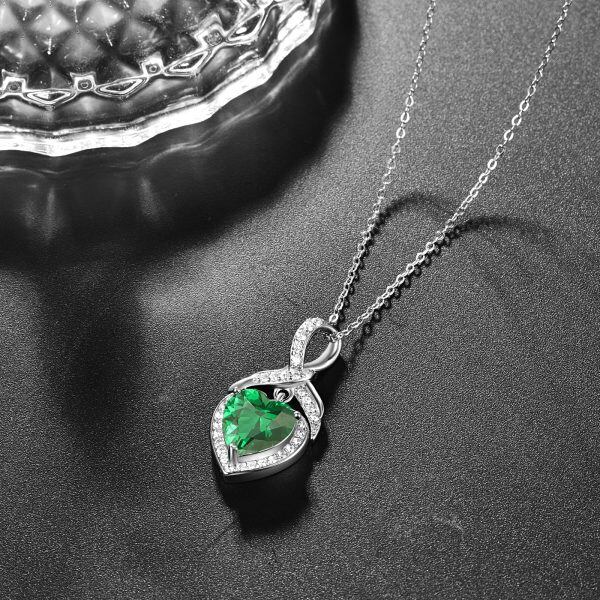 Sterling Silver Green Cubic Zirconia Heart Pendant Necklace with May Birthstone-5