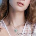 wholesale Sterling Silver Birthstone Angel Wings Necklace for Women Guardian Angel Pendant Anniversary Birthday Christmas Gifts - Rhodium Plated-0-3