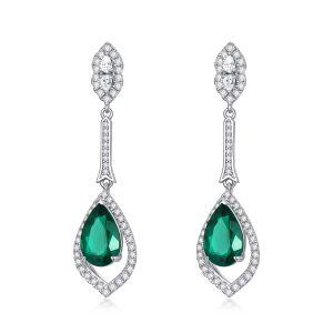 Sterling Silver 10mm Lab-Created Emerald Teardrop Dangle Earrings with May Birthstone-0